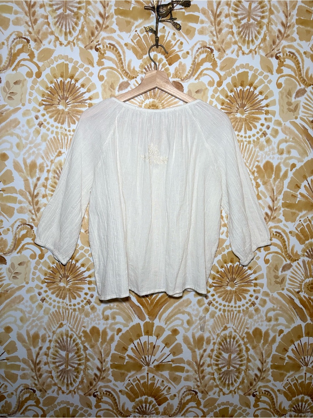 House of Harlow 1960 Ivory Embroidered Boho Blouse | 3/4 Sleeve V-Neck Top - Picture 5 of 11